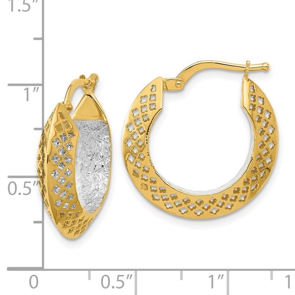 14K Two-tone Polished and Diamond-cut Hoop Earrings